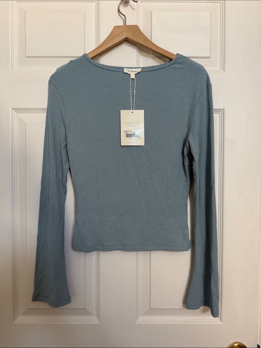 bohme Soft Blue Microdot Long Sleeve Top